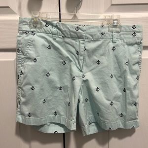 British Khaki anchor shorts size 8; mint green with navy blue anchors